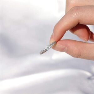 Sterling Silver 2MM Cubic Zirconia CZ Ring Stackable Ring Eternity Ring-SIZE 7